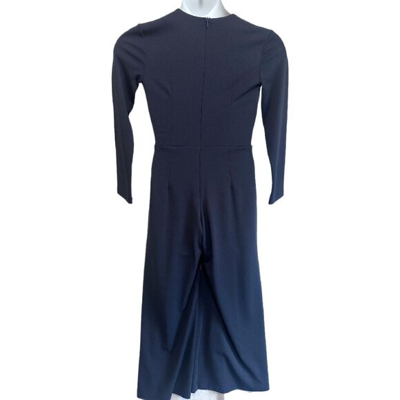 STYLESTALKER Nova Navy Jumpsuit Long-Sleeve Deep Plunge V-Neck Size Small 70s - Picture 6 of 14